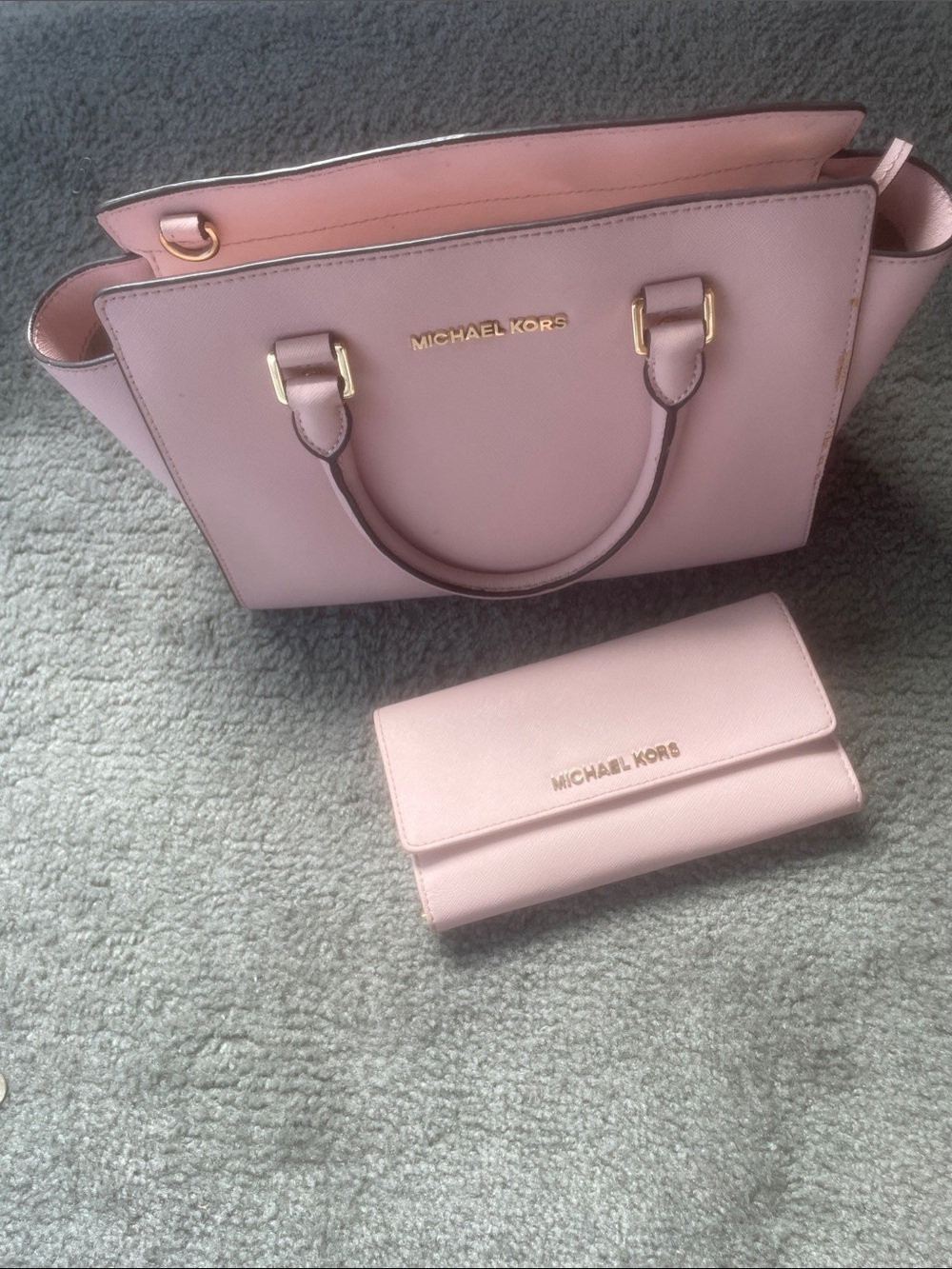 Michael Kors Blush Pink Saffiano Satchel with Matching Wallet
